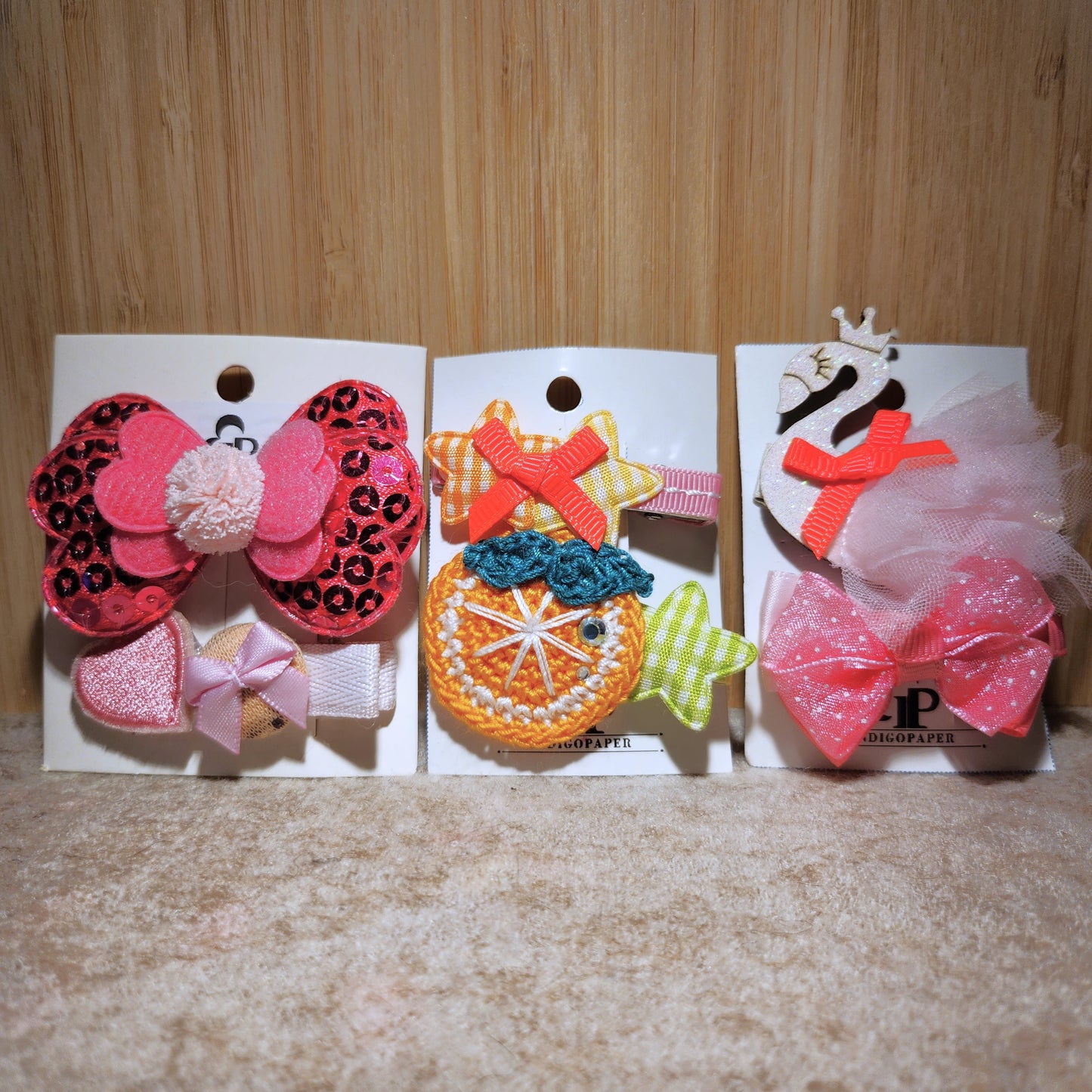 Pink Swan, Pink Sparkle Bow, Orange Slice Hair Clip Set