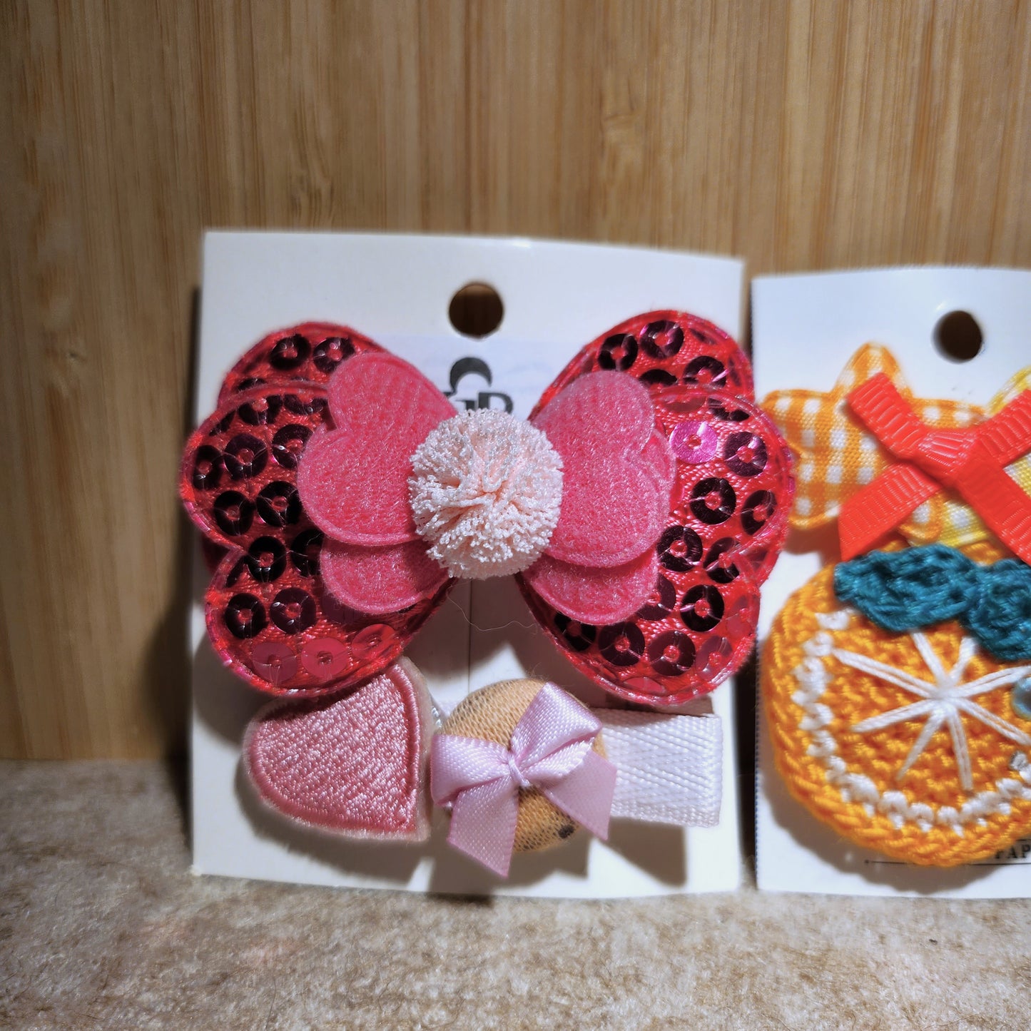 Pink Swan, Pink Sparkle Bow, Orange Slice Hair Clip Set