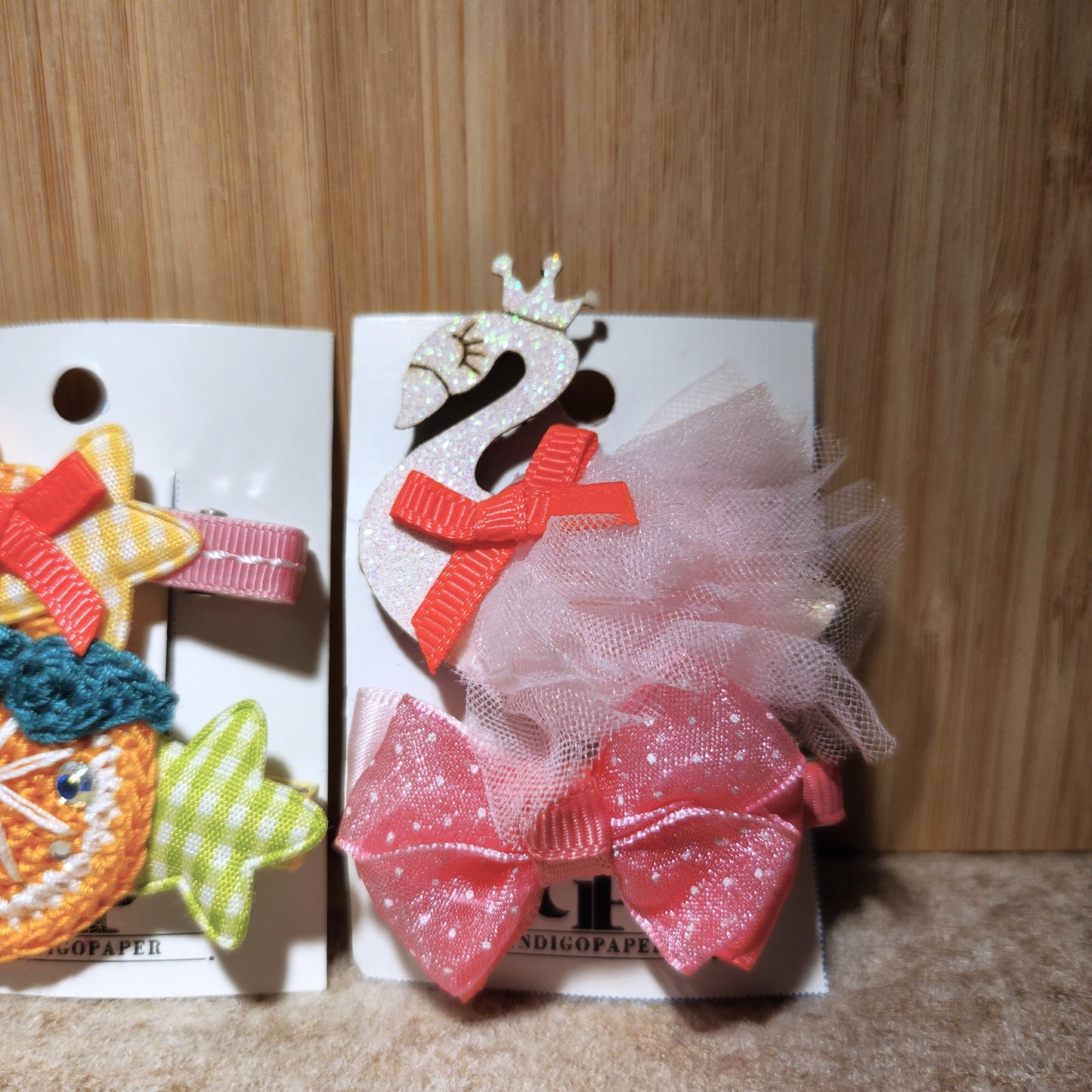 Pink Swan, Pink Sparkle Bow, Orange Slice Hair Clip Set